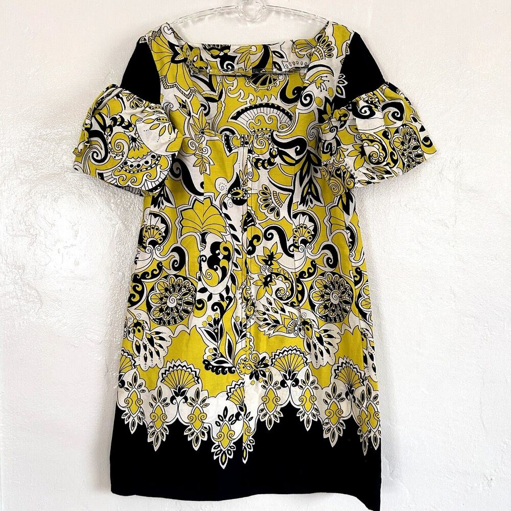 Vintage Mod Hawaiian Mini Dress Hula Flower Sz M Beach Yellow